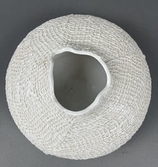 Crate & Barrel Kerr Vase White Ceramic 10 in Diameter Textured Product# 198-722