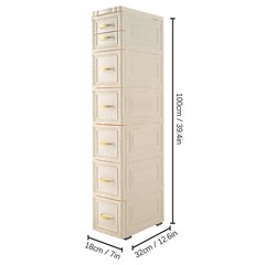 6Tier Bathroom Floor Cabinet, Vertical Storage Unit with Drawers and Casters