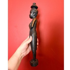 Hand Carved Wooden Woman Figurine Statue Made in Tanzania Tribal Art Decor