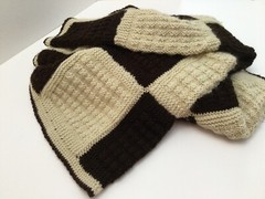AFGHAN – LARGE – Hand Knit – 58″ X 45″ – Brown and Cream – Machine Wash &Dry