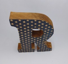 Farmhouse Decor Rustic Wooden Letter R Wood Shelf Sitter 8 x 6 x 1.25 inches
