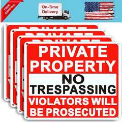 4 Pack Large No Trespassing Signs Private Property, 8×12 Inch Rust Free Aluminum