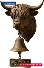 Highland Cow Welcome Bell,Head Wall Mounted Doorbell with Welcome Sign Rustic Re