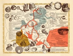 Pictorial Map Indian Ruins of the Southwest Historical Archeology Wall Art Print