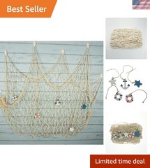 Unique Nautical Fishing Net Wall Hangings with Decorative Ornaments, 6-Piece Set