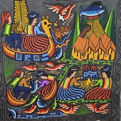 Ethnic Folk Art Tapestry Wall Hanging Fishing Harvest Multicolor Embroidered