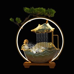 Desktop Waterfall Fountain Indoor Tabletop Ornament Resin Monk Feng Shui