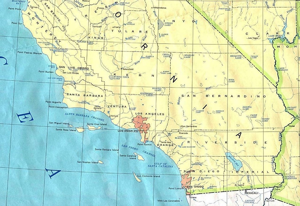 SOUTHERN CALIFORNIA MAP GLOSSY POSTER PICTURE PHOTO BANNER PRINT road area 5866