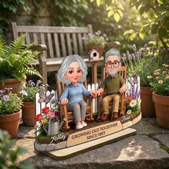 Custom Photo Couple 2-Layer Wooden Block, Growing Old Together Anniversary Gift