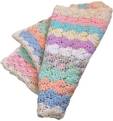 Crochet Blanket 41″ x 48″ Pastel Spring Baby Throw Medium Scallop Edges Afghan