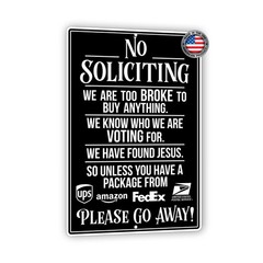 8×12 Funny No Soliciting Sign Aluminum White Indoor Outdoor