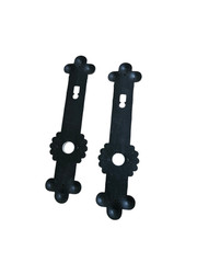 Vintage 10 in Black Iron Door Escutcheon Backplate Pair Euro Cylinder Lock m100