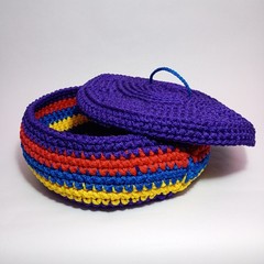 Handmade Rainbow Crochet Lidded Basket Decorative Multiuse