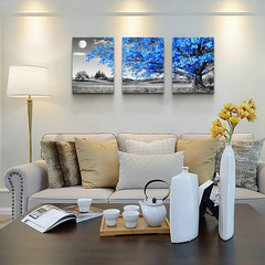 3 Panel Canvas Wall Art 12×16 Abstract Tree Moon Framed Modern Home Decor