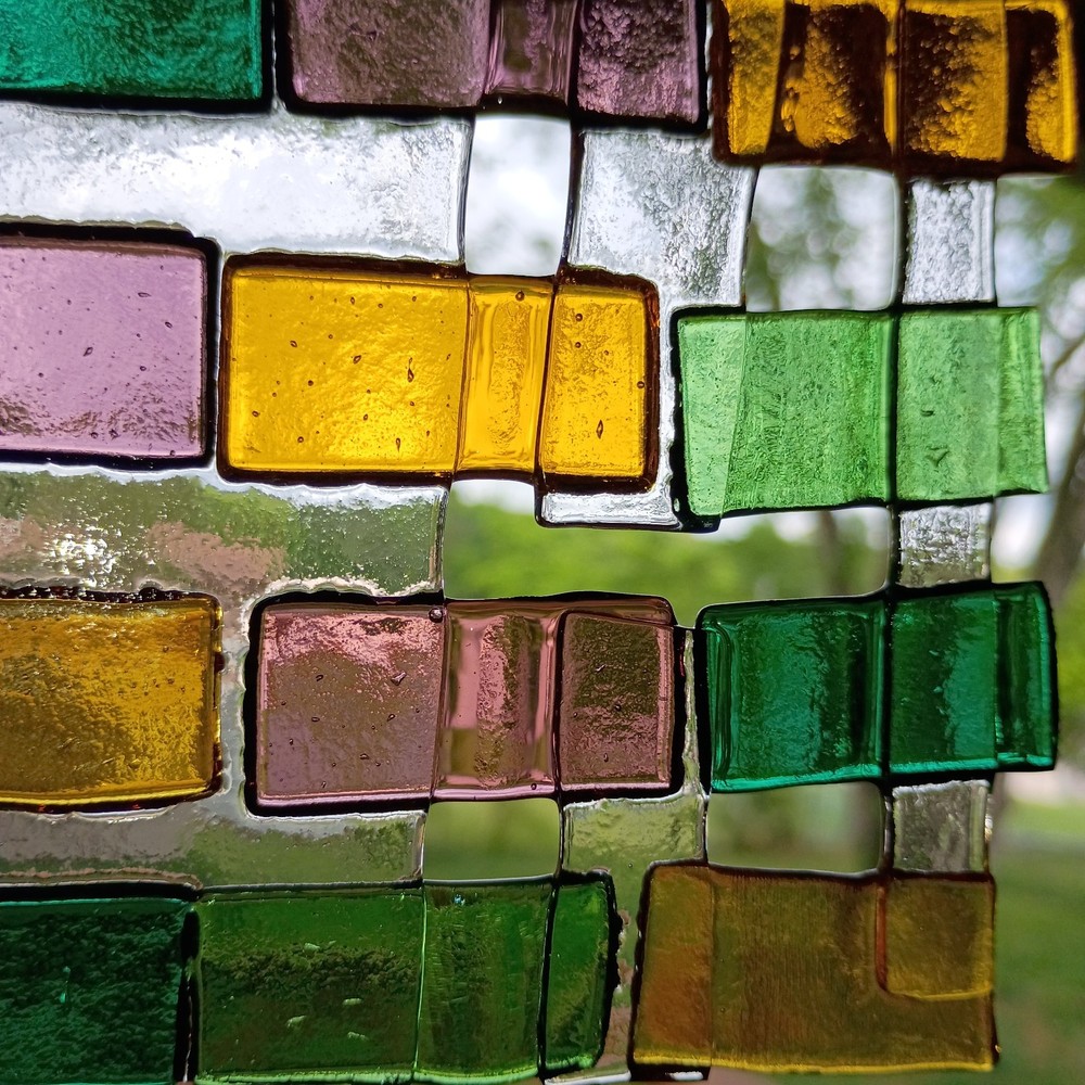 Handmade Fused Art Glass Suncatcher Purple Amber Green Teal Yard Art