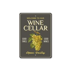Wine Cellar Sign, Grapes Aluminum Metal Decor Sign