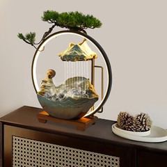 Desktop Waterfall Fountain Indoor Tabletop Ornament Resin Monk Feng Shui