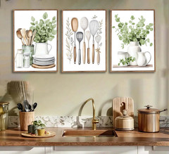 Sage Green Farmhouse Canvas Art Set for Kitchen & Dining Room Decor