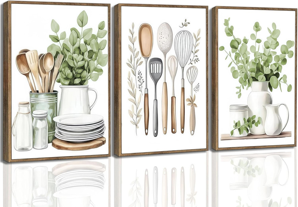 Sage Green Farmhouse Canvas Art Set for Kitchen & Dining Room Decor