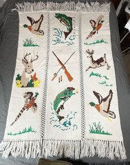 VTG Outdoors Wildlife Afghan Granny Throw Blanket Hunting Fishing Fish Deer Duck