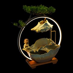 Desktop Waterfall Fountain Indoor Tabletop Ornament Resin Monk Feng Shui