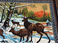 Vintage Tapestry Wall Hanging 37”x52” Deer Forest Winter Scene Made In Turkey