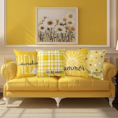 4 Pack Summer Daisy Pillow Covers Decor 18×18 Inch Hello Summer Sunshine Yellow