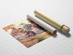 Stretched canvas art print giclée – poster – Pillow – Cowboy Breaking a Bronc