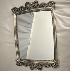 Silver Antique Rectangle Butterfly Accent Mirror, Tabletop Horizontal, 12 in