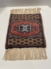 Vintage 12”x18” Woven Fringed High Pile Tiny Rug Wall Hanging Ethnic Boho Decor
