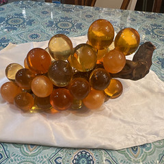 Glass Grapes Cluster Decorative Fruit Sculpture, Amber Brown Yellow Tones
