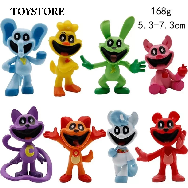 8PCS-set Smiling Figures Anime kawaii doll PVC Model toy Catnat