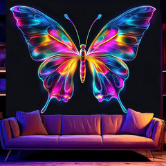 Blacklight Butterfly Tapestry Glow in the Dark UV Wall Decor 78X59 Inch