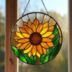 Golden Sunflower Stained Glass Suncatcher, Bright Yellow Window Hanging