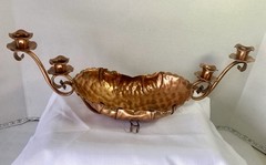 Vintage Gregorian Copper Centerpiece Bowl w 4 Candle Holders Vintage 10 in