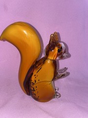 Murano Style Art 7″ Amber Glass Squirrel Figurine Paperweight Blown Glass