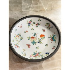 Vtg Pewter Encased Porcelain Bowl Hong Kong Hand Painted Floral Butterfly 7.25″