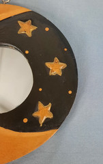 Vintage Celestial Crescent Moon Stars Mirror 6in Hand Painted Whimsigoth 90s