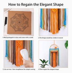 Macrame Sun Wall Hanging Boho Tapestry Large Woven Cotton Decor 25×10 inch