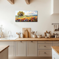 Spring Landscape Canvas Art – Colorful Tree & Wildflower Wall Decor 20×40 Inch