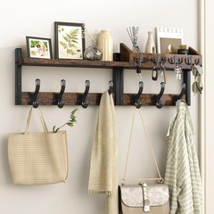 Evermagin 29″ Coat Rack Wall Mount with Shelf, 4 in 1 29 inch, Rustic Brown