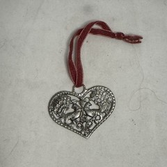 Vintage Pewter Heart Shaped Handmade Wall Decor Two Peacocks