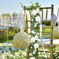 78 In. White Indoor/Outdoor Artificial Rose Flower Garland 3-Pieces 19.5 Ft. Wed