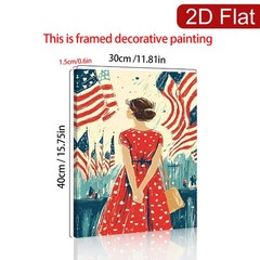 Woman in Red Polka Dot Dress with American Flags Canvas Wall Art, Patriotic