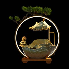 Desktop Waterfall Fountain Indoor Tabletop Ornament Resin Monk Feng Shui
