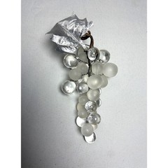 Vintage Heavy Acrylic Grape Cluster Clear and Frosted Lucite Style SILVER LEAVES