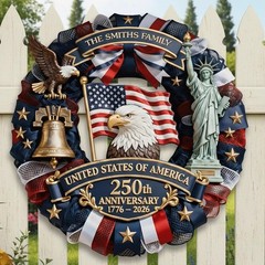 Personalized America 250th Anniversary Wood Wreath 1776-2026 Patriotic Door Sign