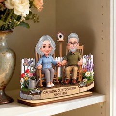 Custom Photo Couple 2-Layer Wooden Block, Growing Old Together Anniversary Gift