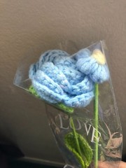10 in Blue Crocheted Rose Flower