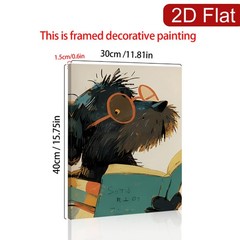 Black Dog Reading Book with Glasses Canvas Wall Art, Whimsical Pet Home Decor